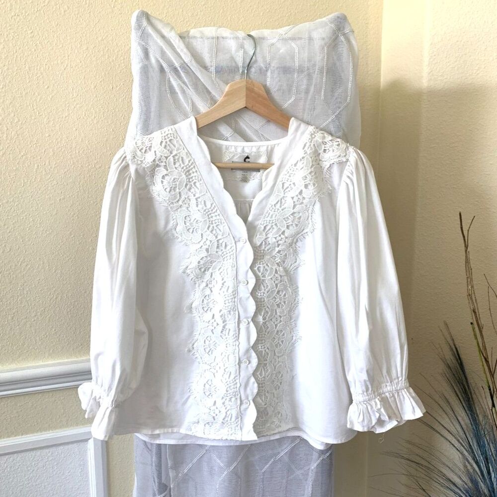 Cupio Coquette Cottagecore Button Down Quartered Sleeve Blouse